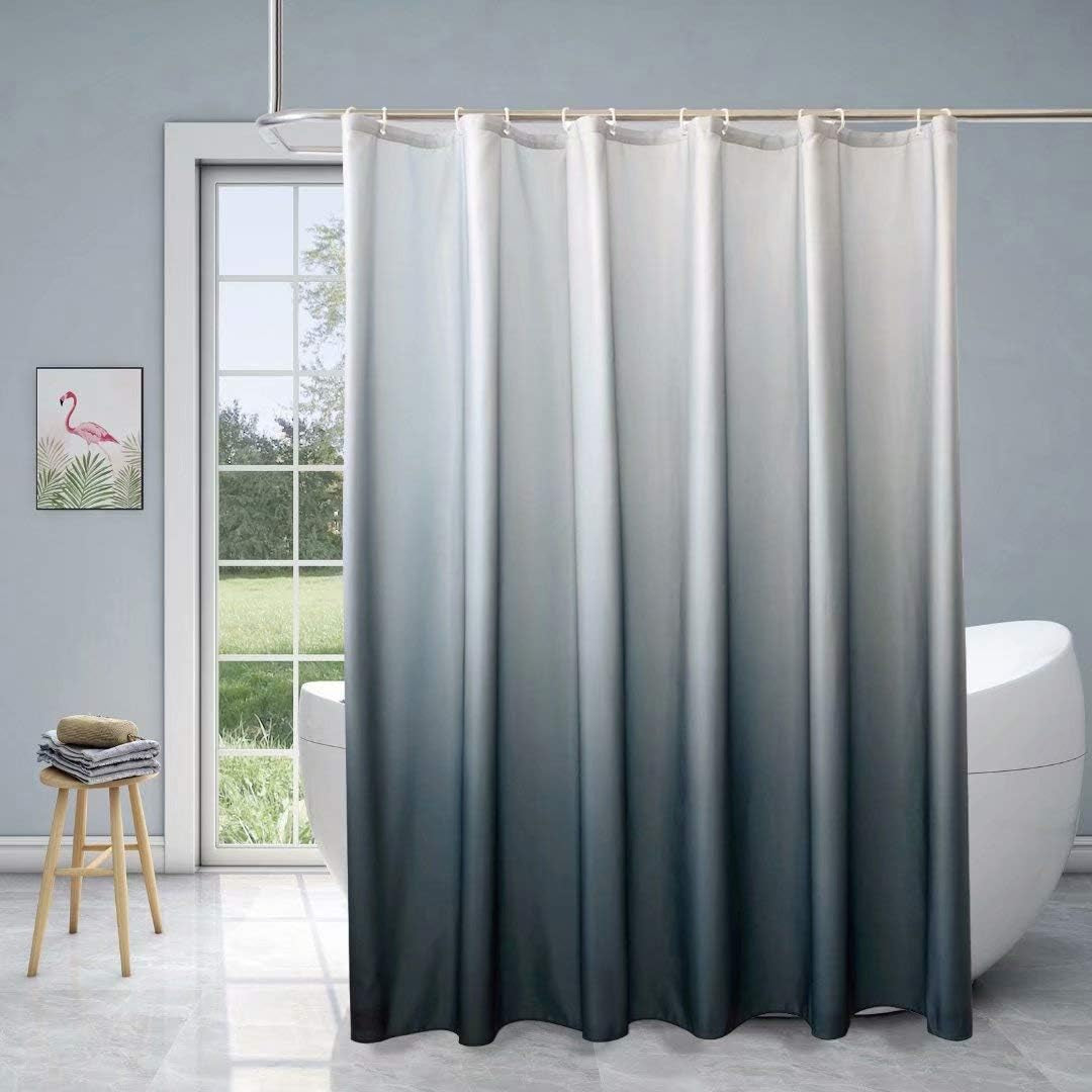 Grey Ombre Water-Resistant Shower Curtains for Bathroom - Decorative Curtain Set with 12 Hooks, 70 x 84 Inches