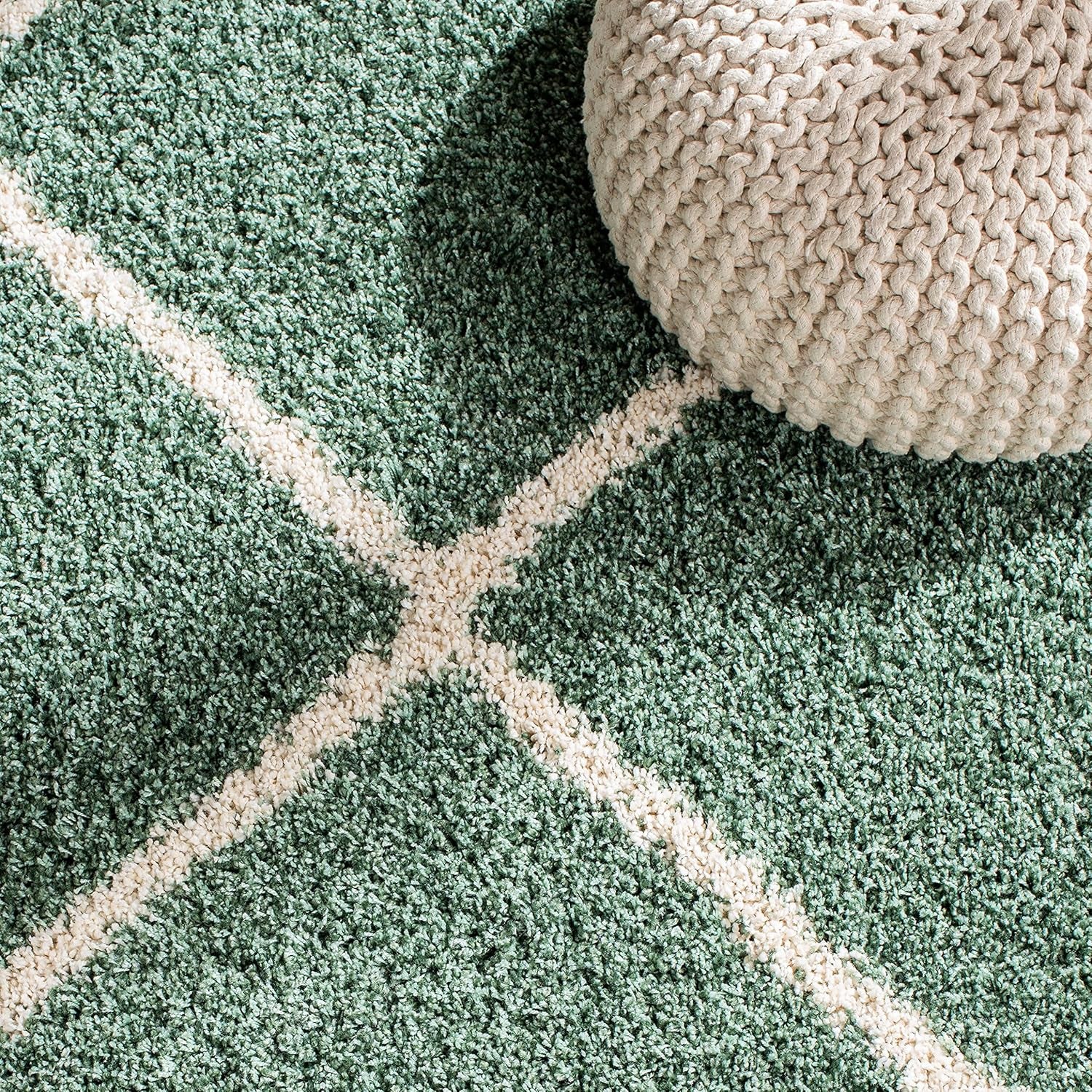 SAFAVIEH Hudson Shag Collection 7' Square Area Rug in Green & Ivory, Modern Trellis Design, Non-Shedding, Easy Care, 2-Inch Thickness, Ideal for High Traffic Areas in Living Room and Bedroom (SGH281Y)