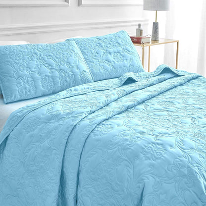 Sophia and William 3-Piece Reversible Microfiber Quilt Set for Queen/Full Size Beds, Includes 1 Quilt and 2 Pillow Shams, Lightweight, Cozy, and Hypoallergenic in Light Blue