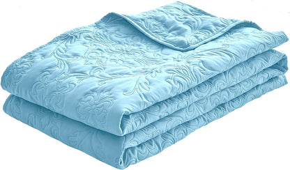 Sophia and William 3-Piece Reversible Microfiber Quilt Set for Queen/Full Size Beds, Includes 1 Quilt and 2 Pillow Shams, Lightweight, Cozy, and Hypoallergenic in Light Blue
