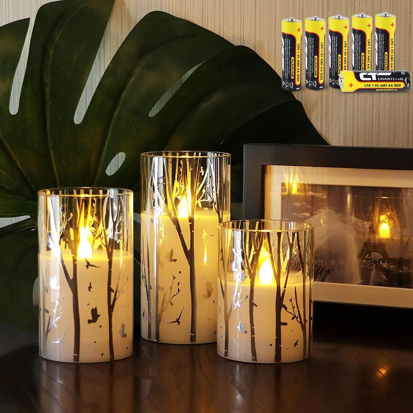 Birch Design Battery-Operated LED Flameless Pillar Candles with Timer - Spring & Summer Decor, Includes 6 Batteries