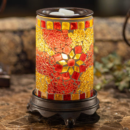 Wall Plug-In Mosaic Glass Wax Warmer in Ruby and Gold for Scented Wax, Essential Oils, and Candle Melts with Night Light Function