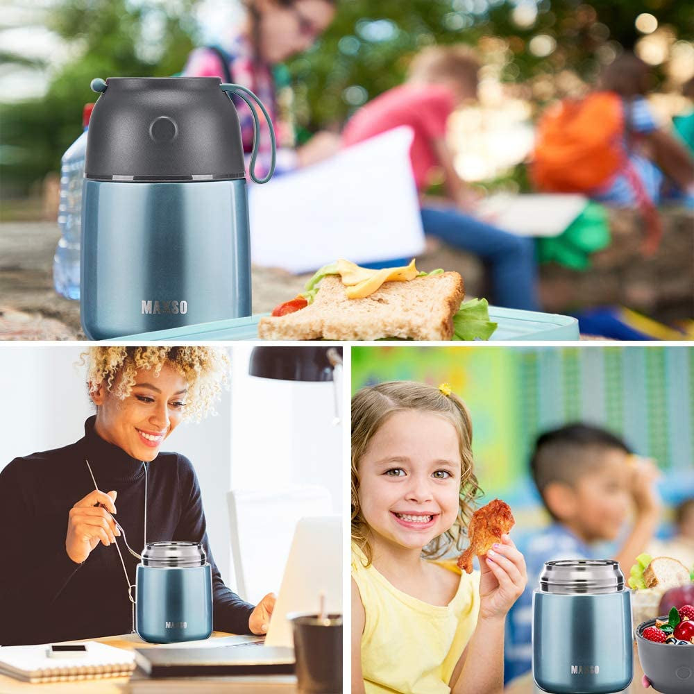 Insulated Stainless Steel Food Jar for Hot and Cold Meals, 17 oz Thermal Container with Spoon, Triple Layer Insulation, Ideal for Kids and Adults (Light Blue)