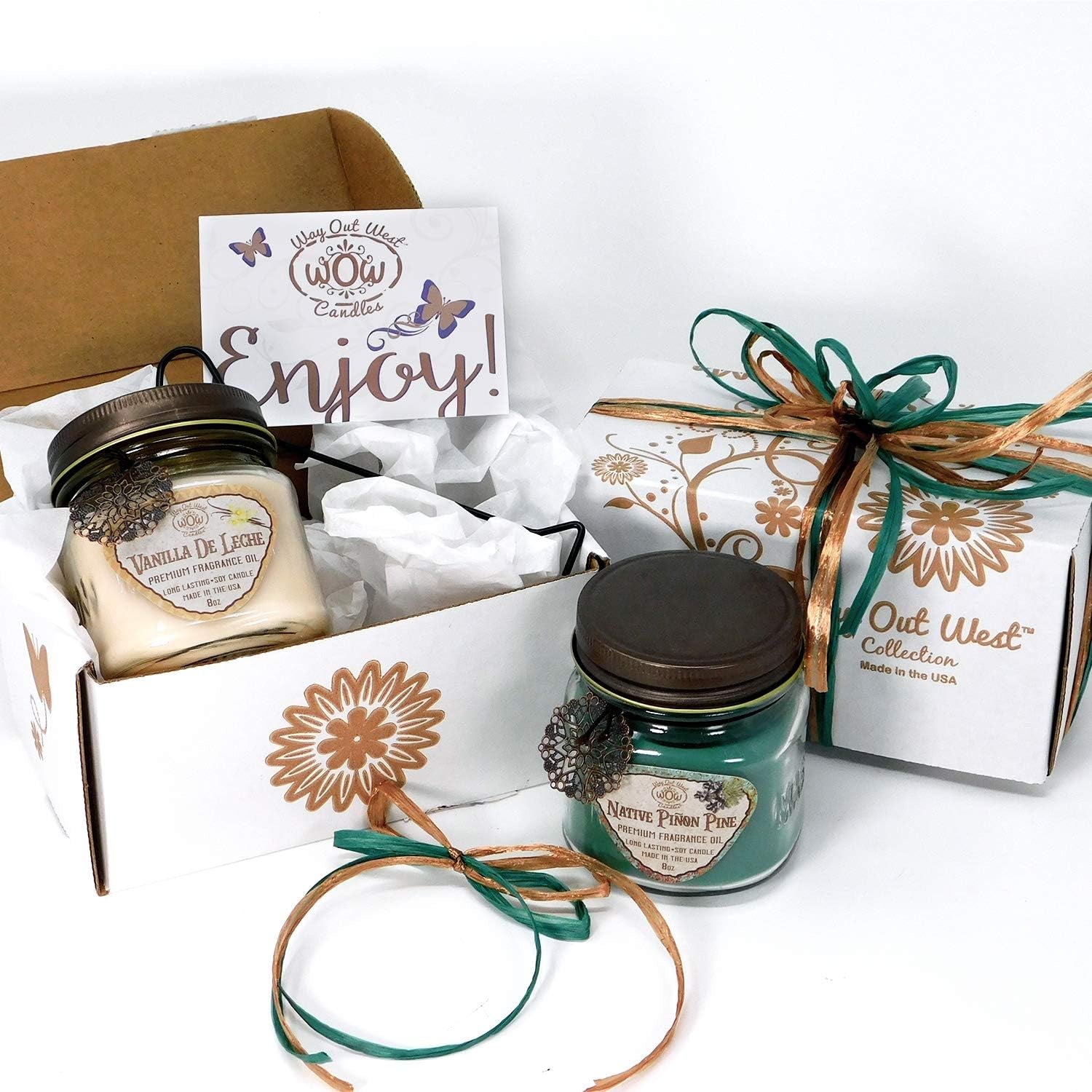 Way Out West Scented Candle Set: Piñon Pine & Vanilla De Leche - Gift-Ready Boxed Collection of 2 Long-Lasting Soy Wax Jar Candles for a Cozy Home Ambiance