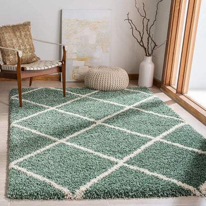 SAFAVIEH Hudson Shag Collection 7' Square Area Rug in Green & Ivory, Modern Trellis Design, Non-Shedding, Easy Care, 2-Inch Thickness, Ideal for High Traffic Areas in Living Room and Bedroom (SGH281Y)