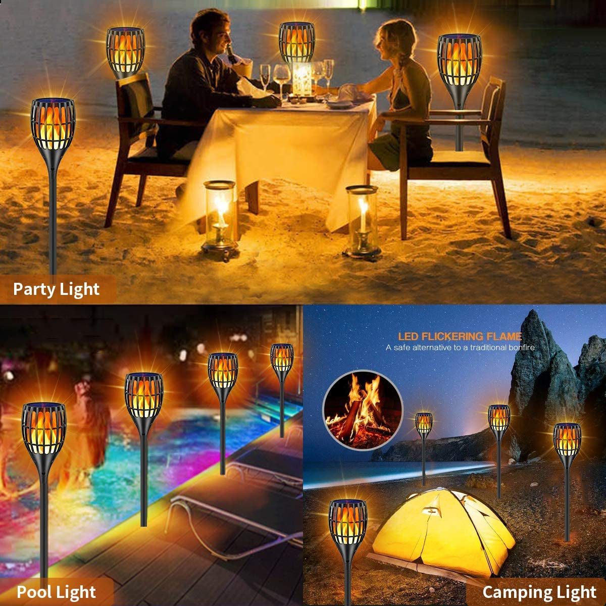 Outdoor Solar Torch Lights, 43" Flickering Flame Design, Waterproof Landscape Lighting with Dusk to Dawn Auto On/Off Feature, Ideal for Yards, Patios, and Driveways, Set of 4