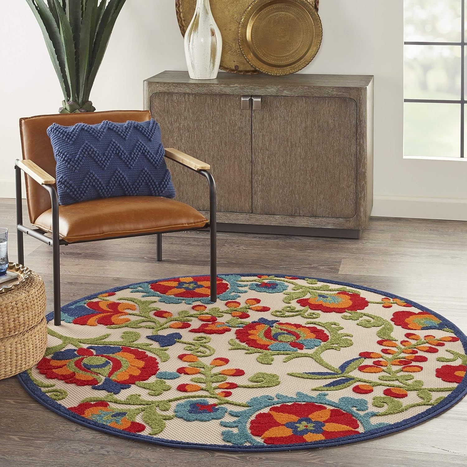 Home Aloha Multicolor 4' Round Area Rug - Easy to Clean, Non-Shedding, Ideal for Bedroom, Living Room, Dining Room, and Kitchen