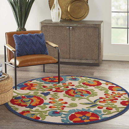 Home Aloha Multicolor 4' Round Area Rug - Easy to Clean, Non-Shedding, Ideal for Bedroom, Living Room, Dining Room, and Kitchen