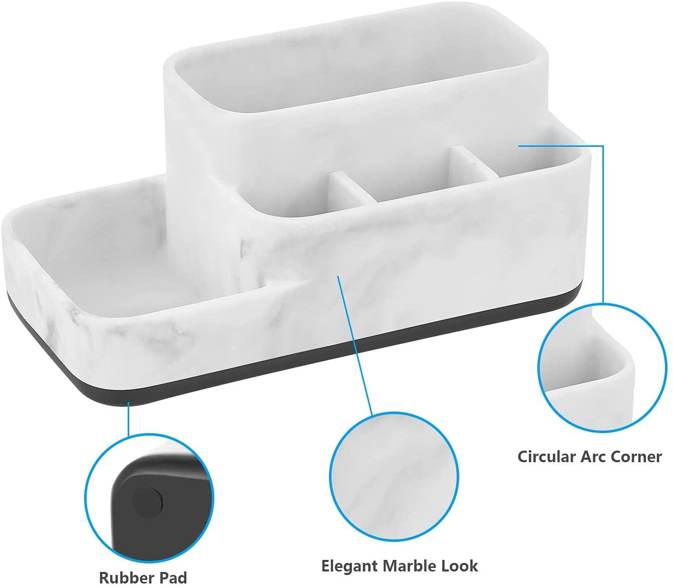 Toothbrush Holder and Multi-Functional Bathroom Organizer - Elegant White Marble Countertop Storage for Makeup, Skincare, and Accessories