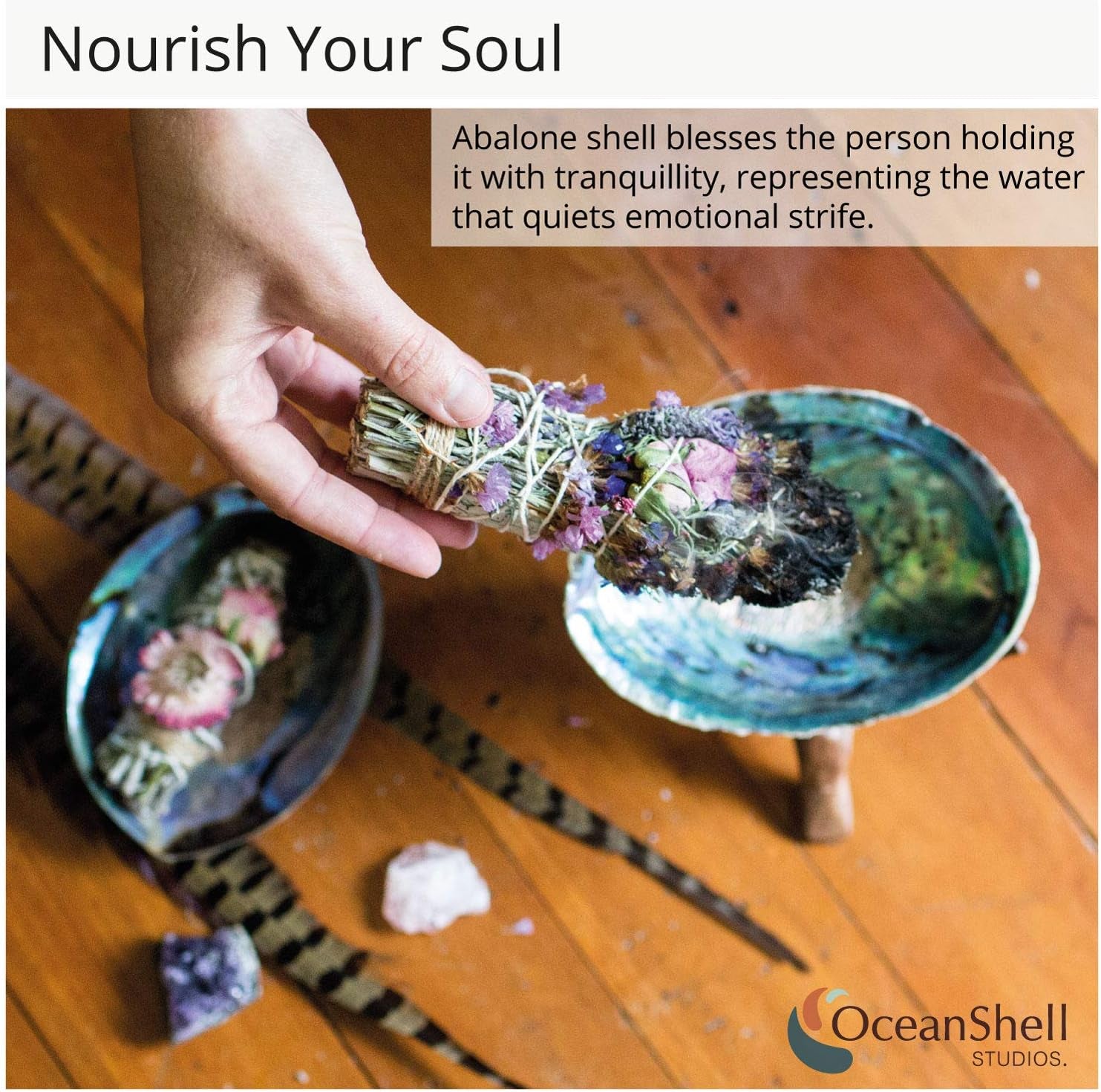 Natural Abalone Shell with Stand, 6-6.5 Inches - Ideal for Smudging, Home Cleansing, Meditation, Shell Crafts, and Incense Holding - 100% Natural and Sustainably Sourced by Ocean Shell Studios NZ