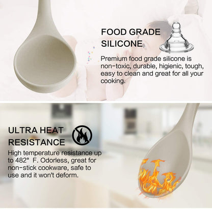 21-Piece Silicone Cooking Utensil Set with Wooden Handles - BPA-Free Non-Toxic Kitchen Tools for Nonstick Cookware, Includes Holder (Khaki)