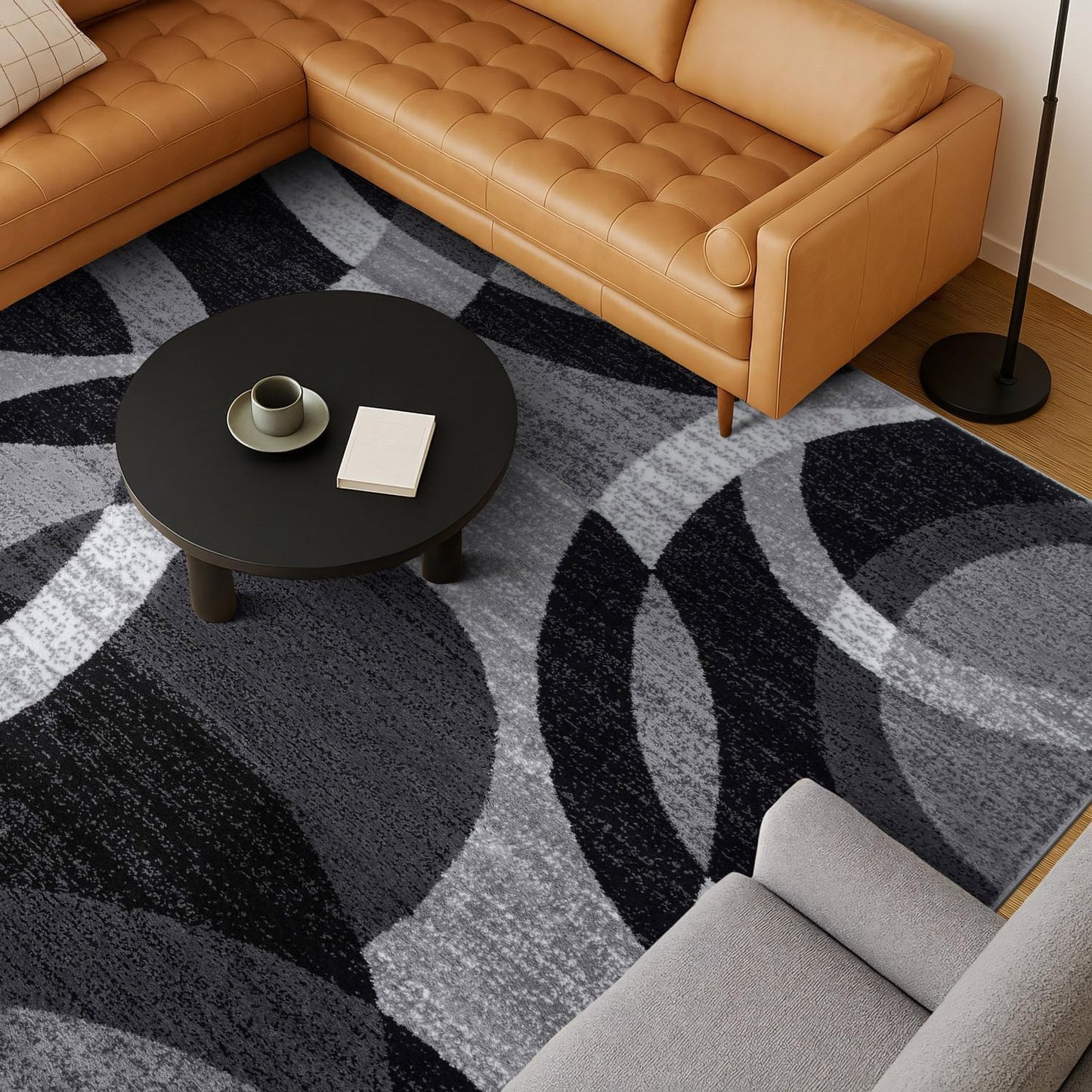 Contemporary Abstract Circles Area Rug for High Traffic Spaces - 6'6" x 9', Gray