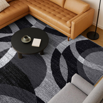 Contemporary Abstract Circles Area Rug for High Traffic Spaces - 6'6" x 9', Gray