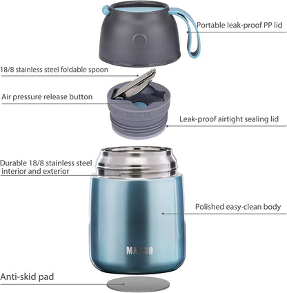 Insulated Stainless Steel Food Jar for Hot and Cold Meals, 17 oz Thermal Container with Spoon, Triple Layer Insulation, Ideal for Kids and Adults (Light Blue)