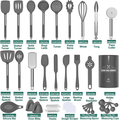 Silicone Kitchen Utensil Set, 43-Piece Non-Stick Spatula Collection with Stainless Steel Handles, Heat Resistant - Premium Cookware (Grey)