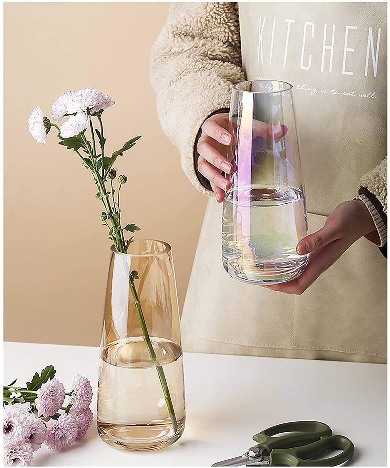 Contemporary Amber Crystal Glass Vase for Home and Office Decor