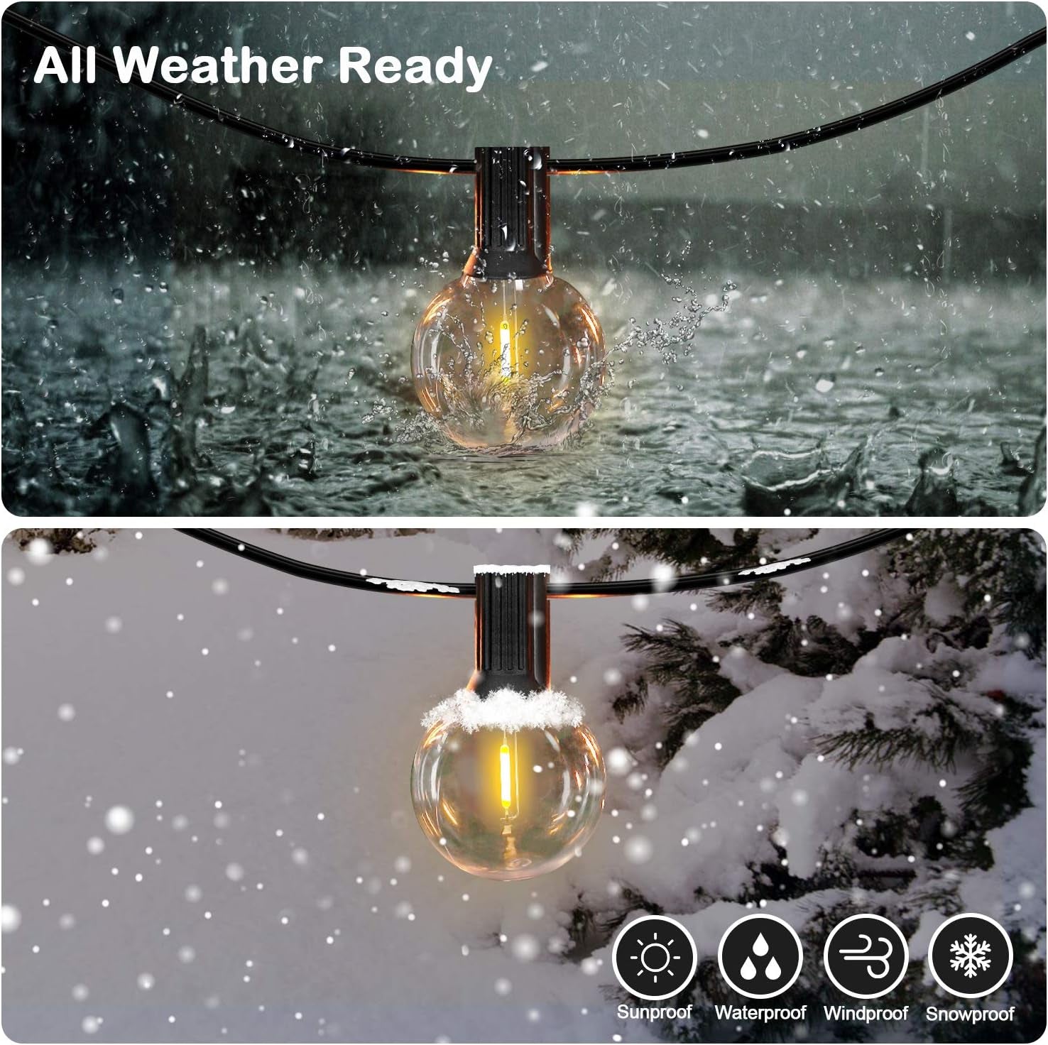 50FT Shatterproof LED G40 Globe String Lights with 52 Dimmable Edison Bulbs - Waterproof Outdoor Patio Lighting for Weddings, Parties, and Cafes