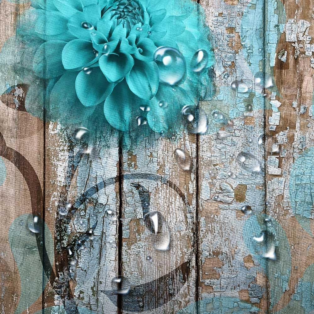 Rustic Teal Turquoise Dahlia Floral Shower Curtain Set, Country Blue Wild Garden Design, Includes Hooks, 69x70 Inches