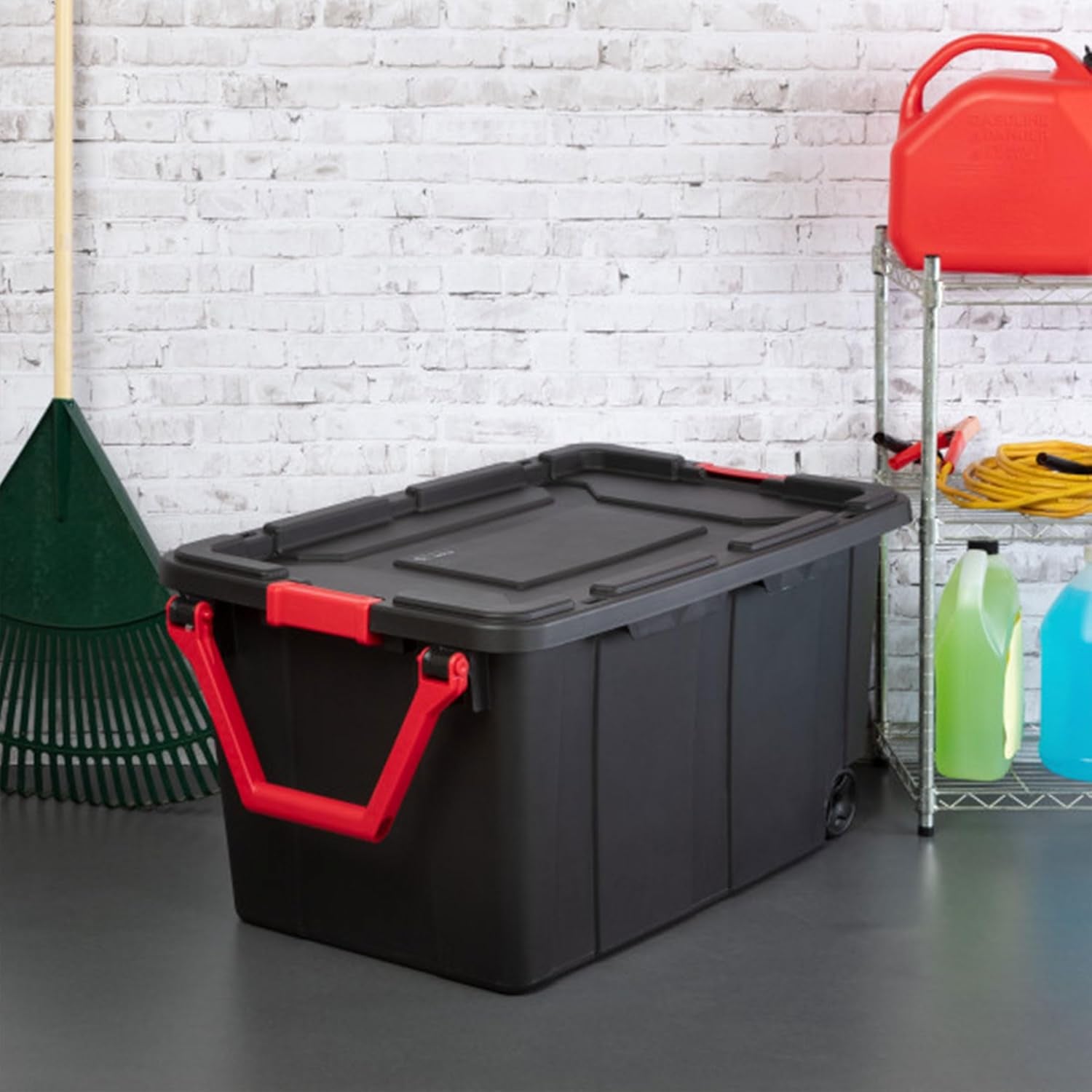 Sterilite 40GA Wheeled Black Tote with Indented Design, Model 14699002