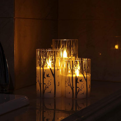 Birch Design Battery-Operated LED Flameless Pillar Candles with Timer - Spring & Summer Decor, Includes 6 Batteries