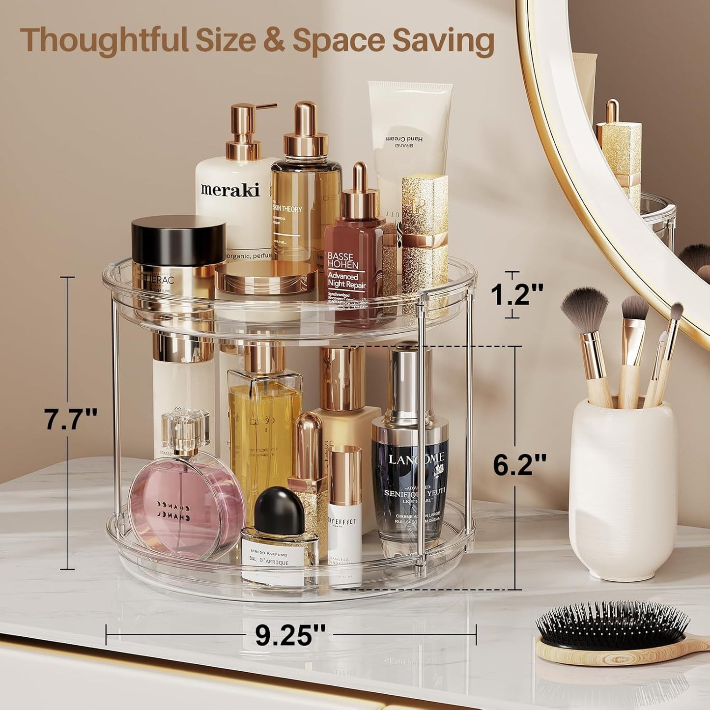 2-Tier Rotating Lazy Susan Turntable Organizer - 9.25'' Clear Spice Rack for Kitchen, Pantry, Bathroom, and Vanity Storage