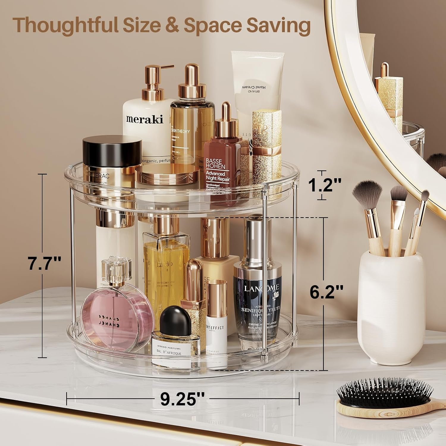 2-Tier Rotating Lazy Susan Turntable Organizer - 9.25'' Clear Spice Rack for Kitchen, Pantry, Bathroom, and Vanity Storage