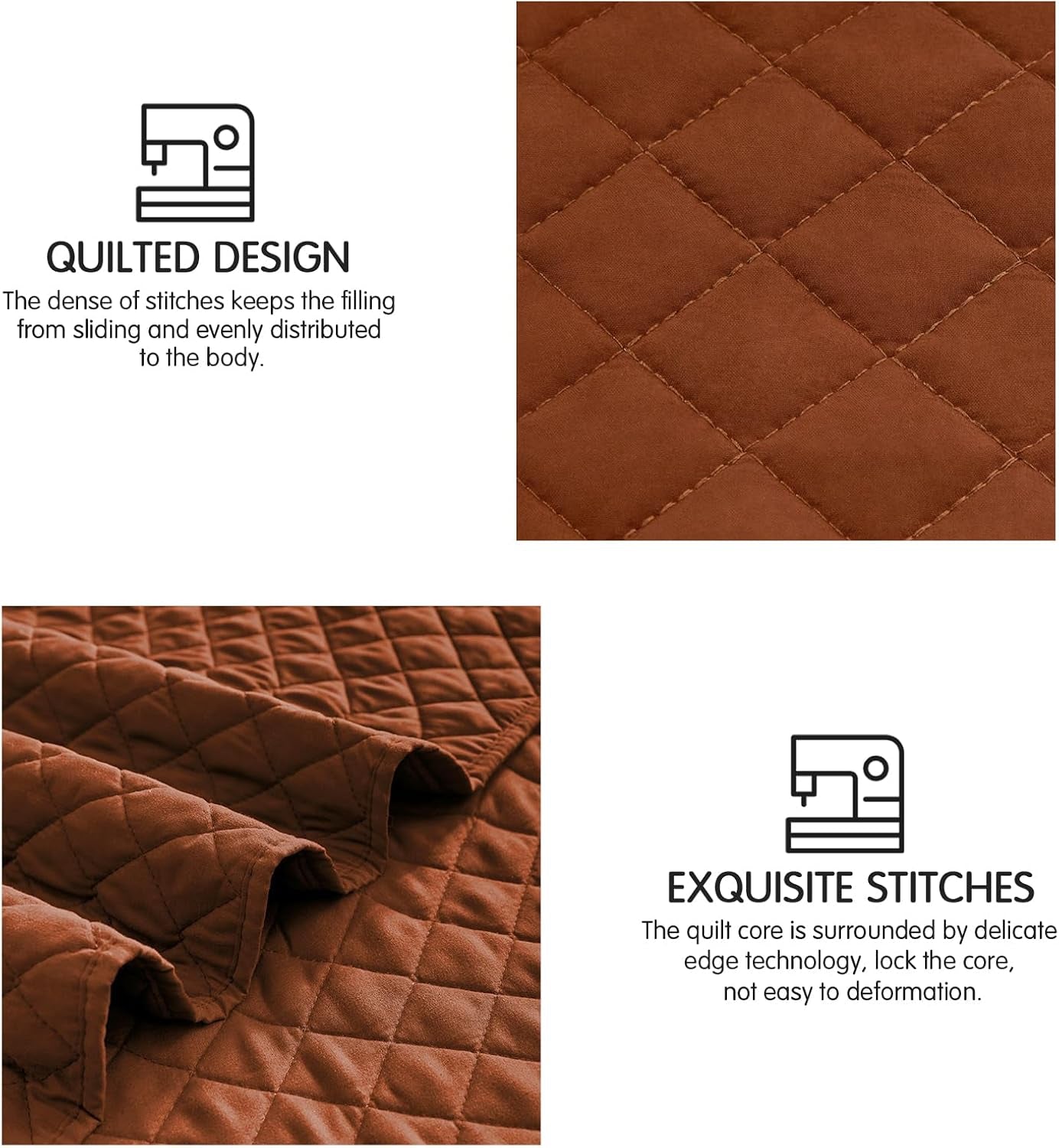 King Size Brunt Orange Quilt Set - Lightweight Reversible Comforter Bedspread with Rust Diamond Quilting, Includes 1 Quilt and 2 Pillow Shams, Ideal for All Seasons