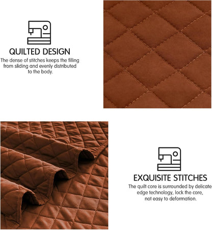 King Size Brunt Orange Quilt Set - Lightweight Reversible Comforter Bedspread with Rust Diamond Quilting, Includes 1 Quilt and 2 Pillow Shams, Ideal for All Seasons