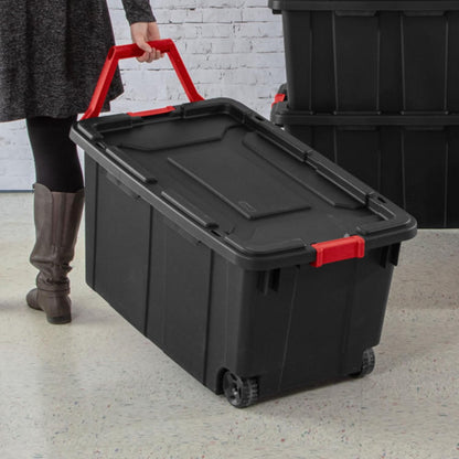 Sterilite 40GA Wheeled Black Tote with Indented Design, Model 14699002