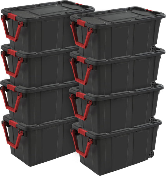 Sterilite 40GA Wheeled Black Tote with Indented Design, Model 14699002