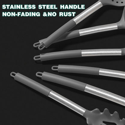 Silicone Kitchen Utensil Set, 43-Piece Non-Stick Spatula Collection with Stainless Steel Handles, Heat Resistant - Premium Cookware (Grey)