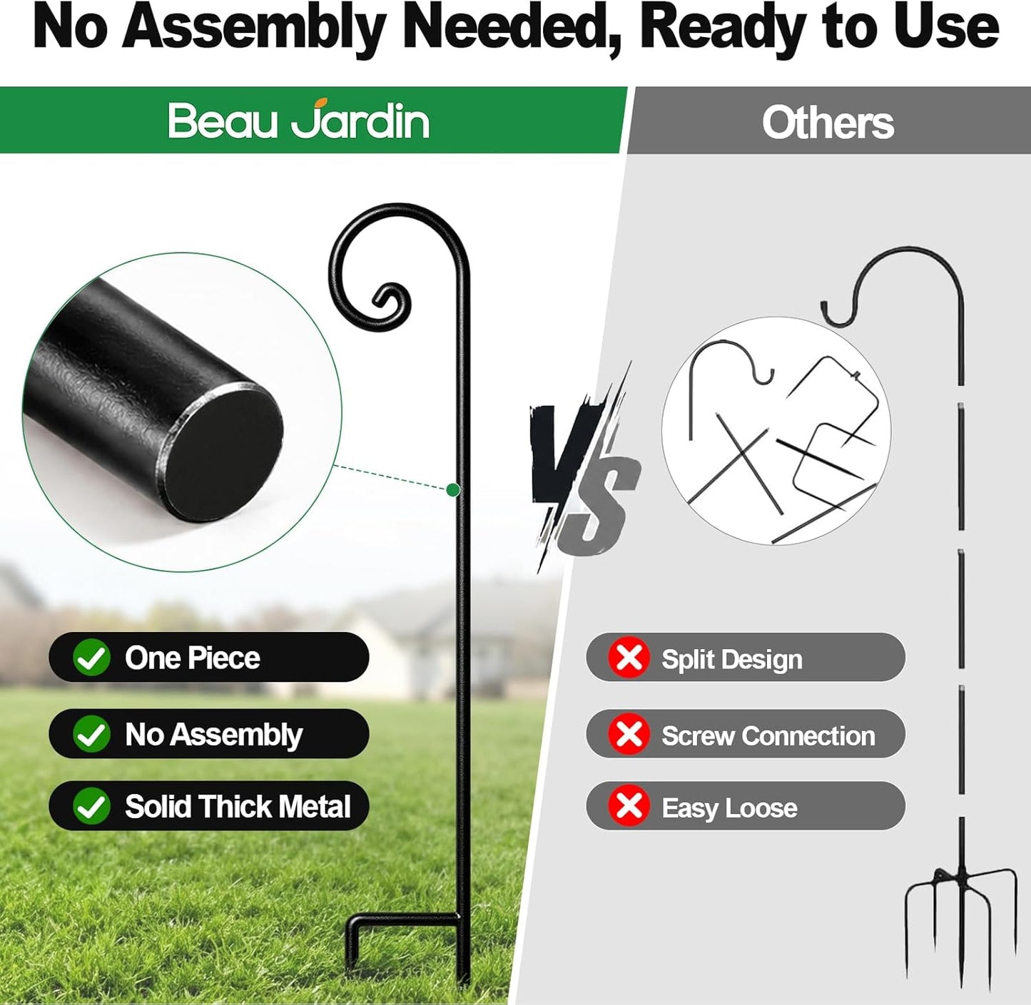 48-Inch Heavy-Duty Shepherd Hooks - Set of 2, No Assembly Required, Ideal for Garden Plants, Bird Feeders, Lanterns, and Wedding Decor
